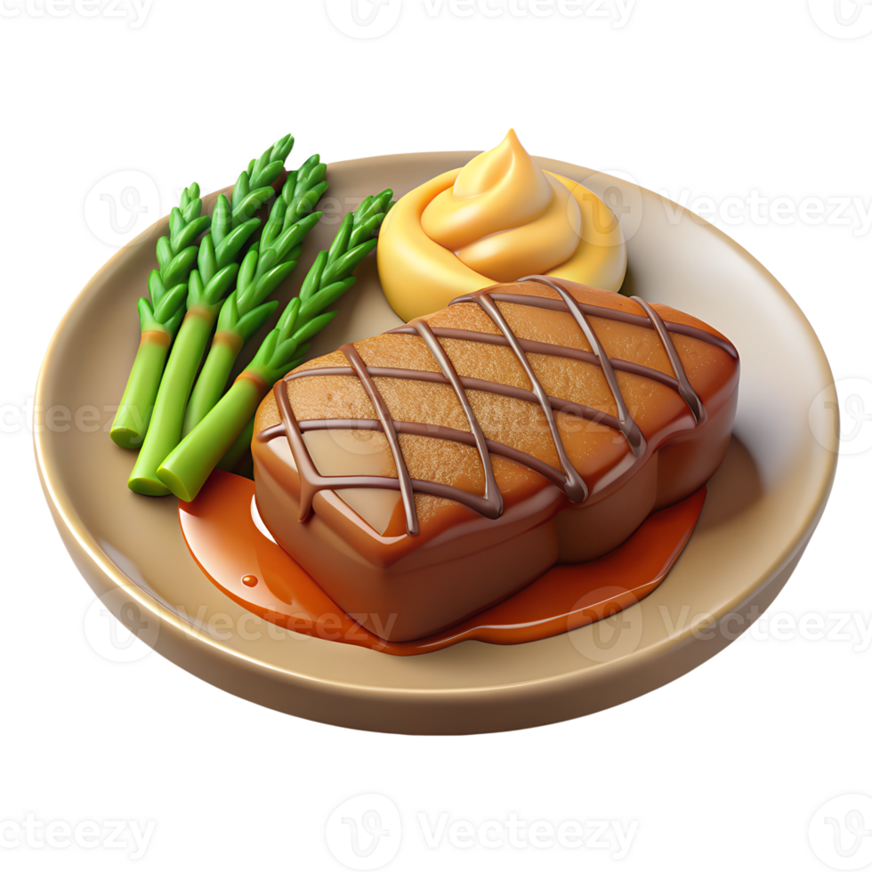 A plate with meat, asparagus and sauce png
