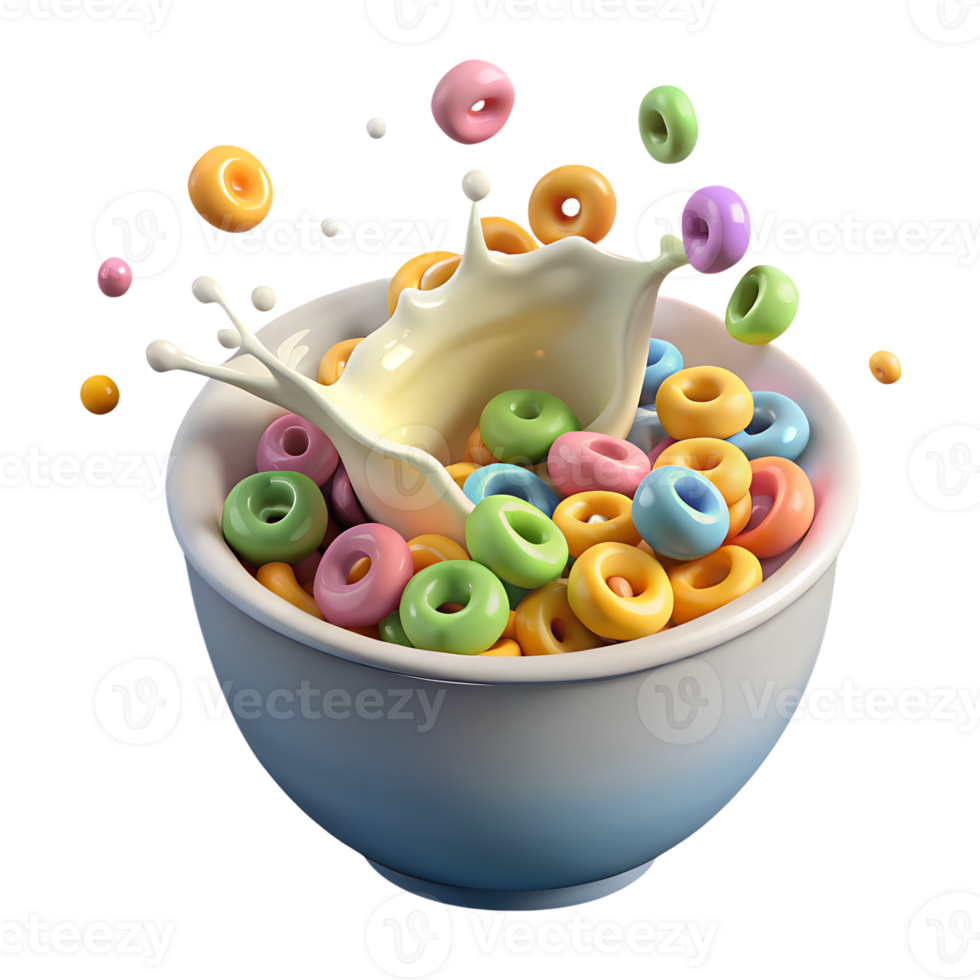 A bowl of cereal with milk pouring over it png