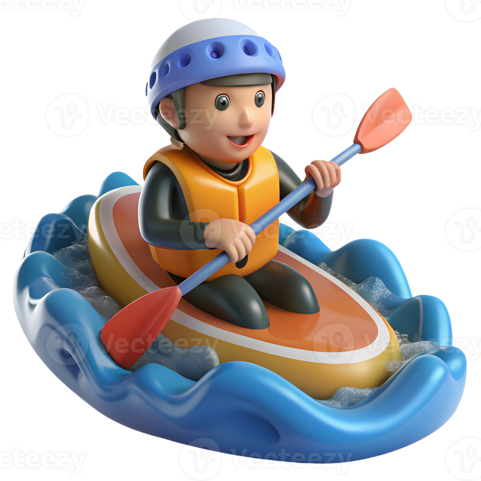 A toy figure of a boy in a kayak png