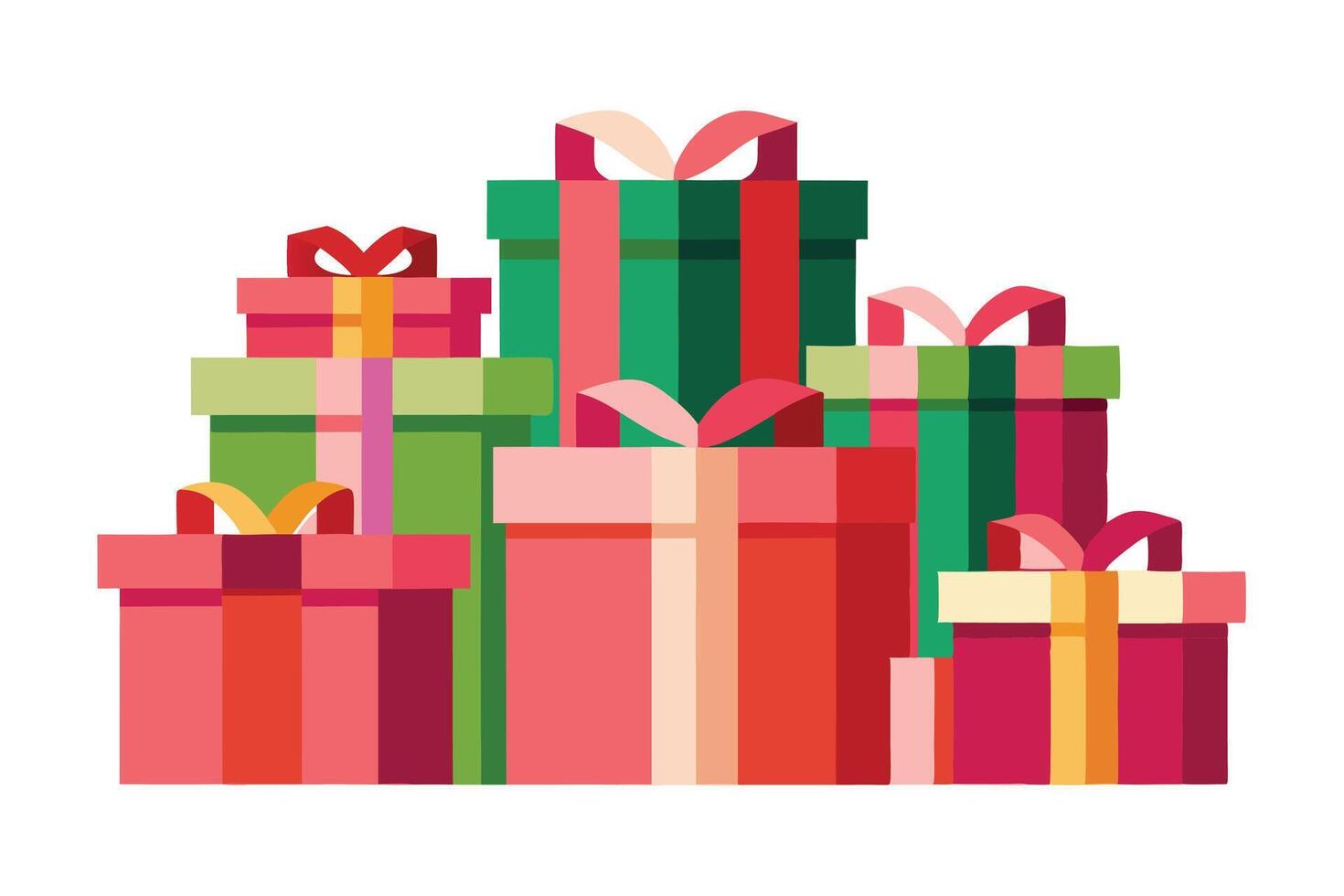 Cheerful Gift Boxes - Stacked Presents with Festive Ribbons and Bows vector