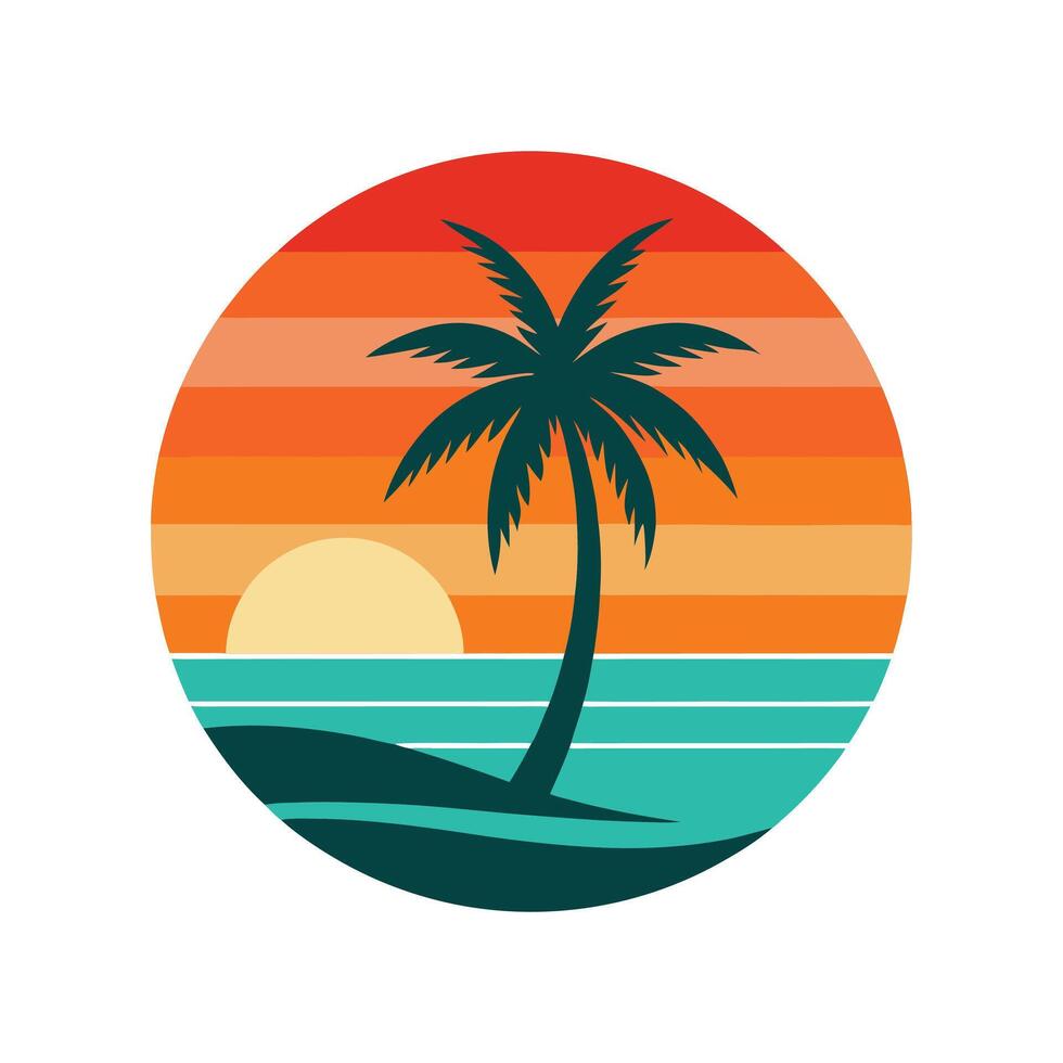 Minimalist Beach Surf Silhouette - Retro Ocean Wave and Sunset Design for Coastal Art vector