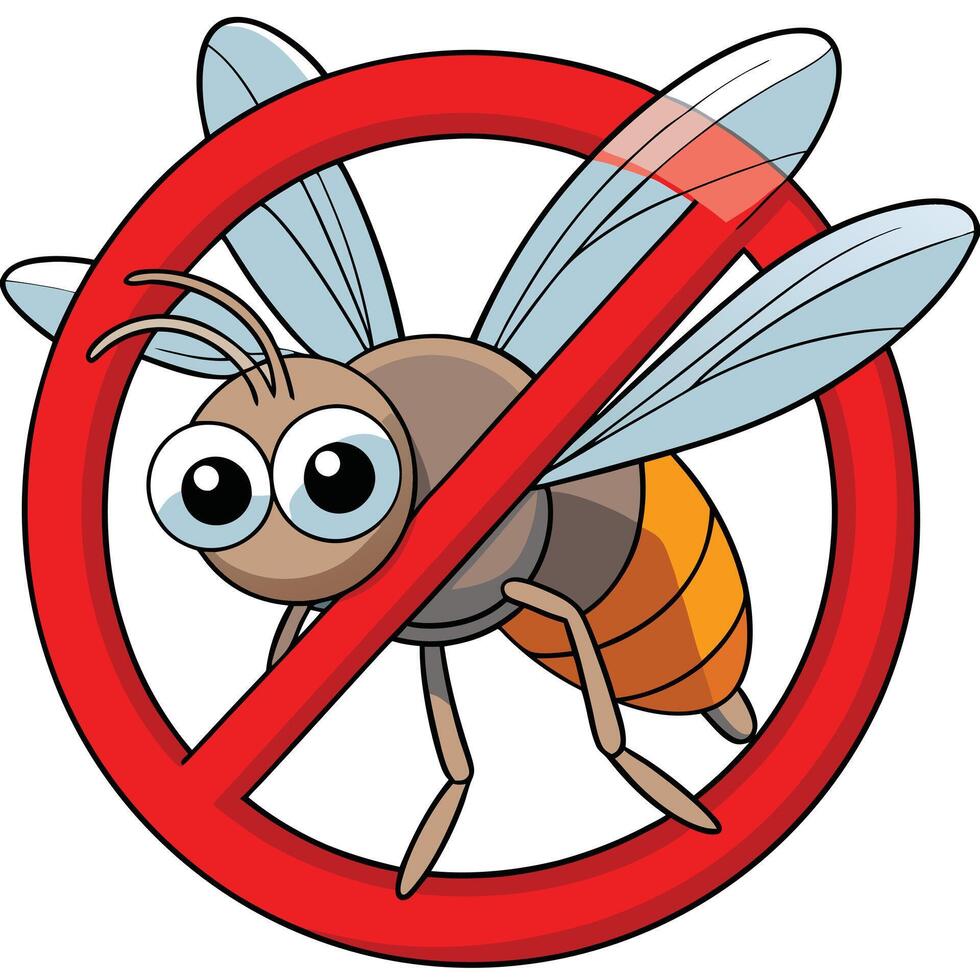 Cartoon Bee Prohibition - Pest Control Warning Symbol with No-Fly Zone, Bug-Free Design for Prevention vector