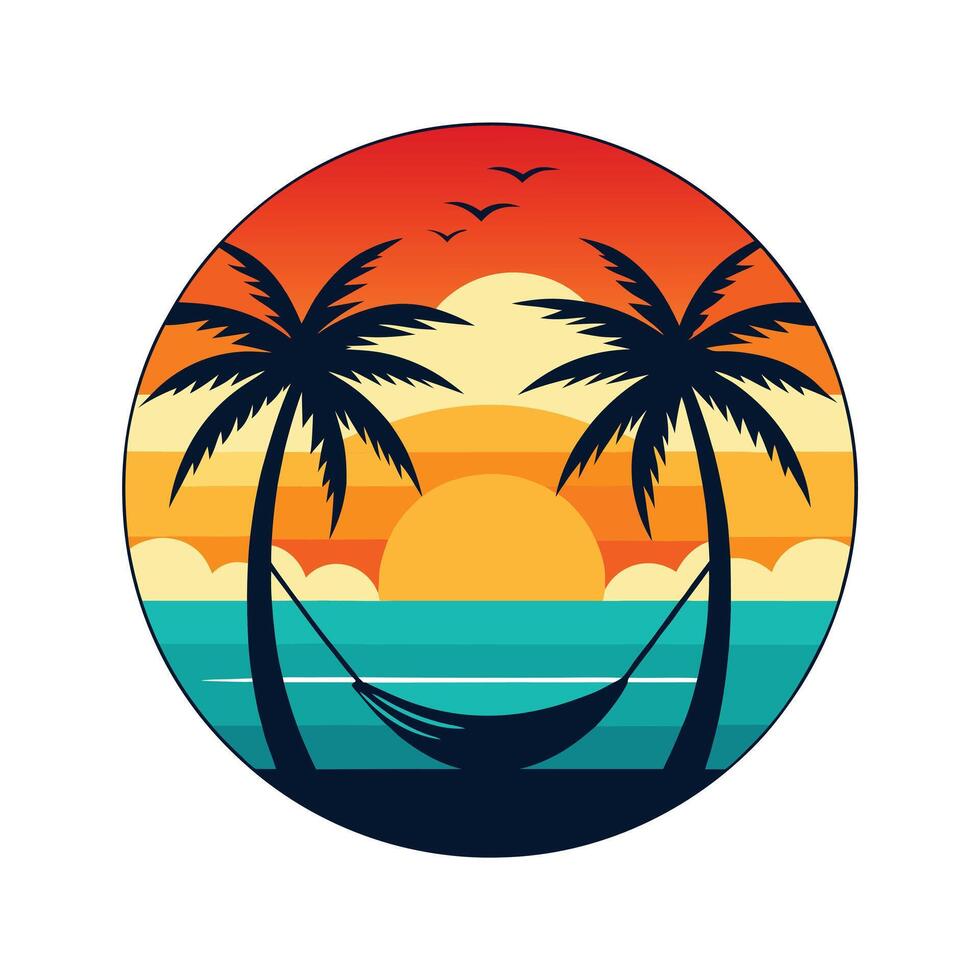 Surfboard Silhouette Design - Retro Beach Wave with Sunset for Minimalist Coastal Art vector