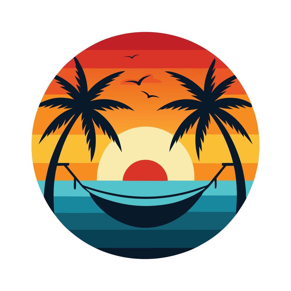 Ocean Wave Silhouette - Retro Beach Surf Design with Surfboard and Sunset for Art vector