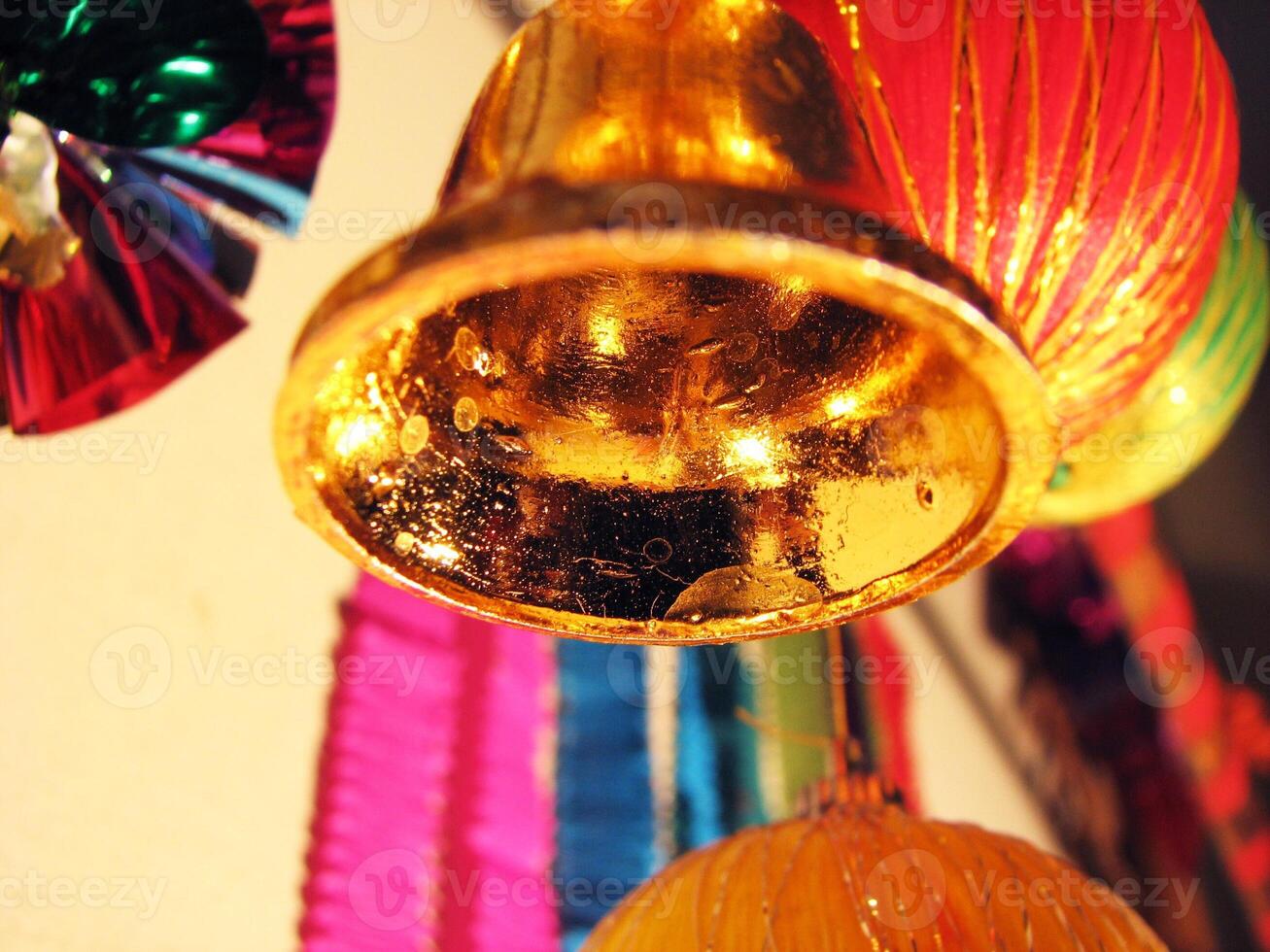 Christmas New Year decoration with colorful balls and bells photo