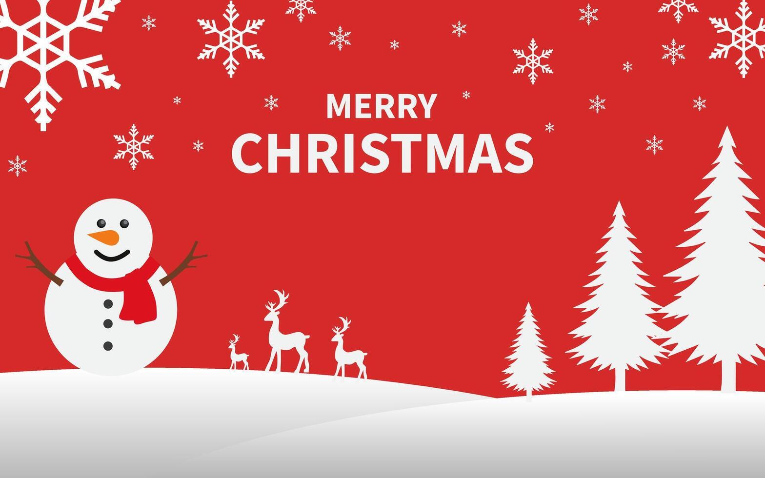Christmas paper cut banner design. Merry Christmas and new year greeting text with paper cut snowman, reindeer, pine tree. vector
