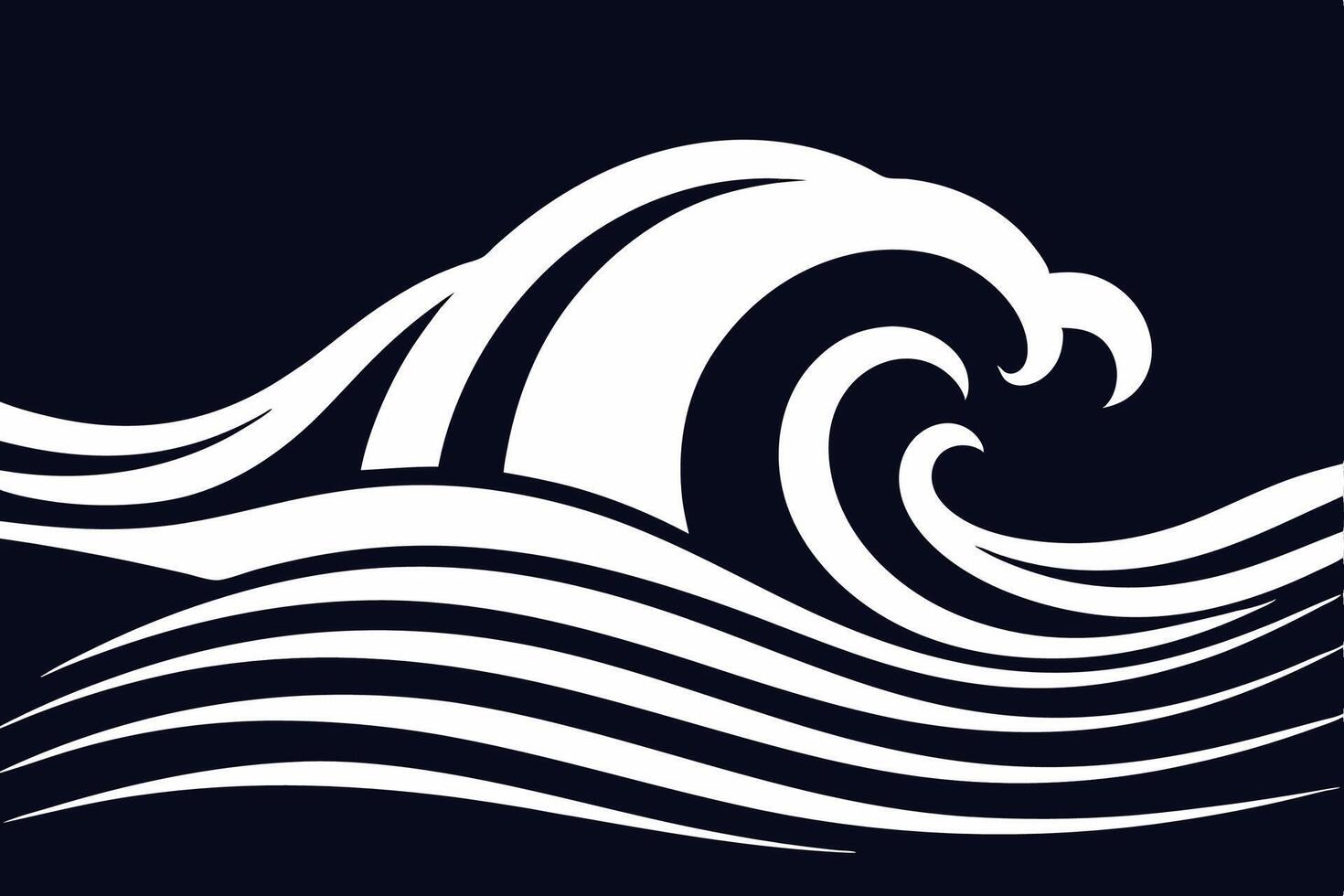 Stylized design of dynamic waves on a dark background, symbolizing movement and fluidity in nature. vector