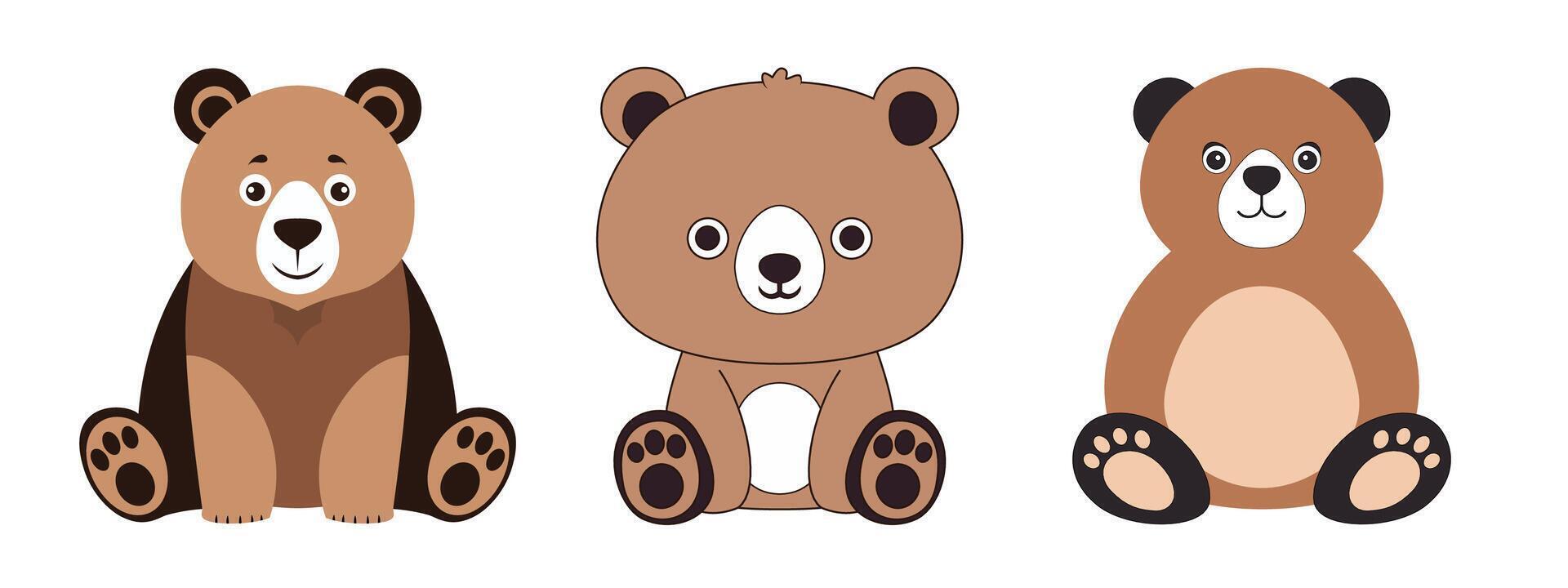 Three different teddy bears sitting on a white background vector