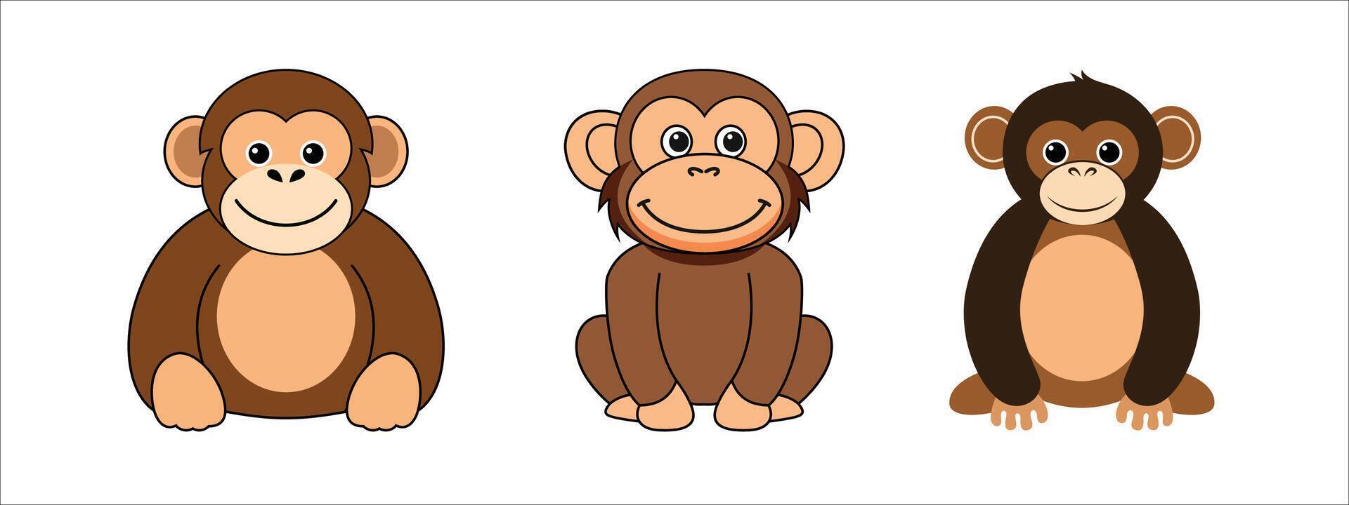 Minimalist Flat Chimpanzee Illustration on White Background, Simple Stylized Design, Bold Colors, Clean Aesthetic vector