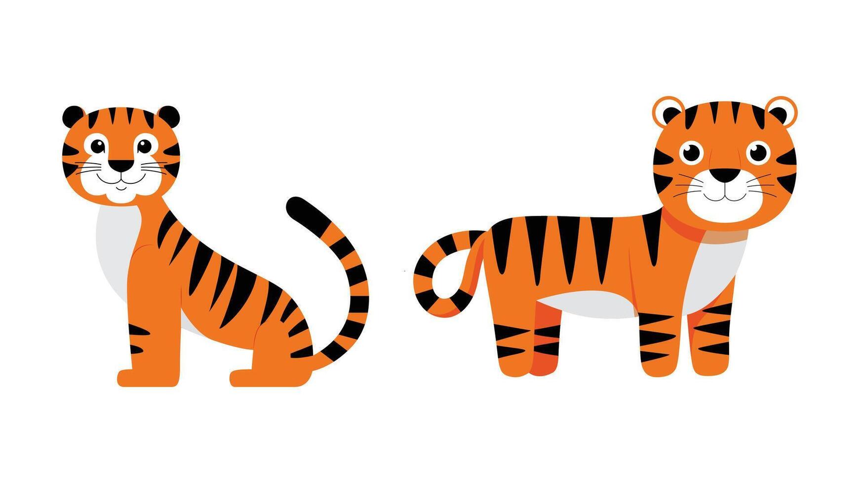 Minimalist Flat Tiger Illustration on White Background, Simple Stylized Design, Bold Orange and Black Colors, Clean Aesthetic vector