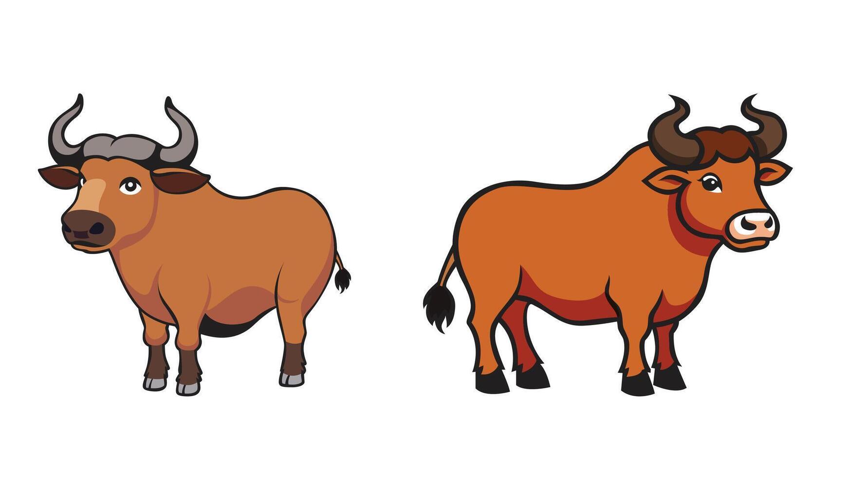 Two cartoon buffalo standing side by side vector