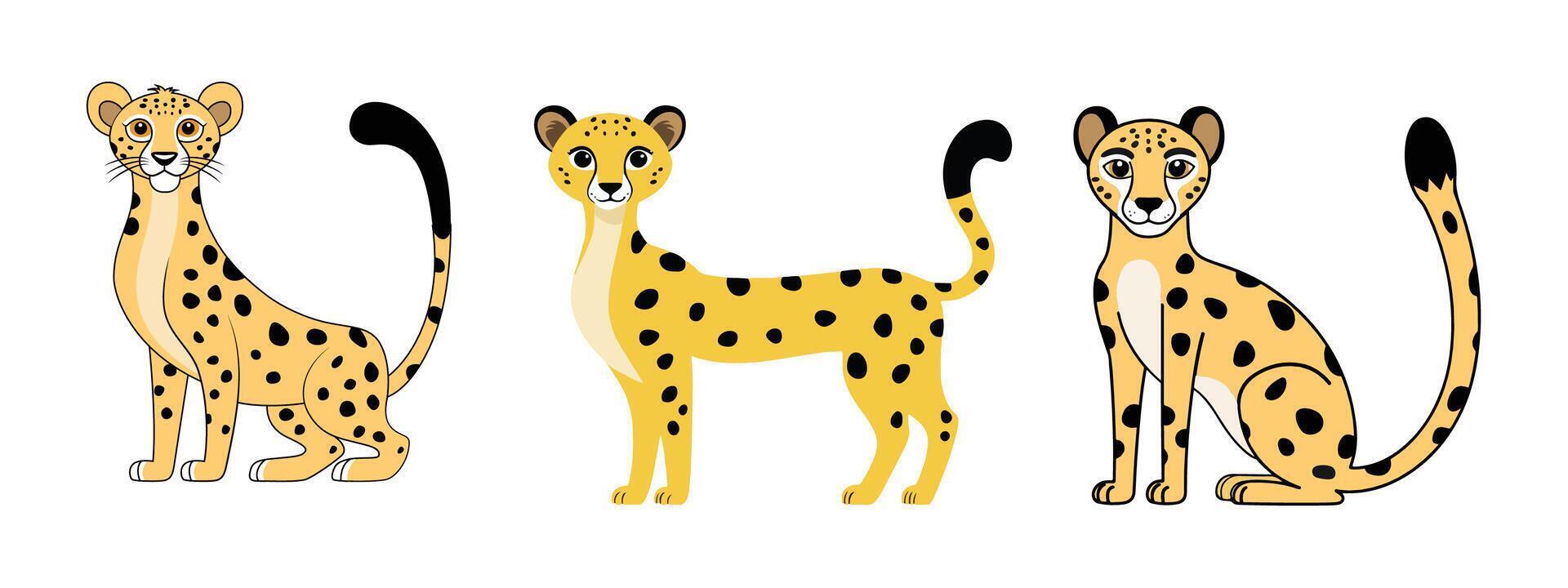 Minimalist Flat Cheetah Illustration on White Background, Simple Stylized Design, Bold Colors, Clean Aesthetic vector
