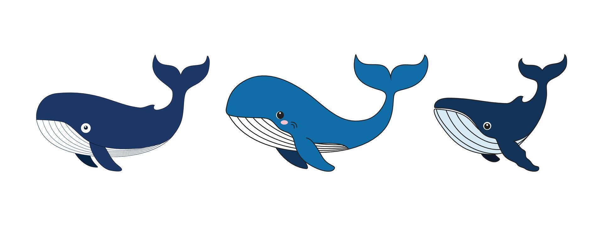 Minimalist Flat Blue Whale Illustration on White Background, Simple Stylized Design, Bold Colors, Clean Aesthetic vector