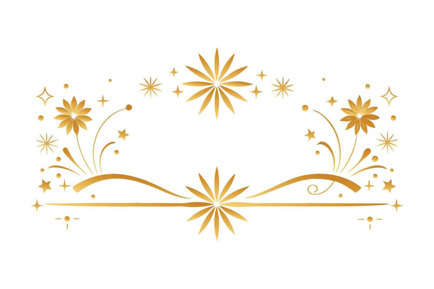 Festive Gold Fireworks Border with Sparkling Explosions for Elegant Holiday and Party Decor vector