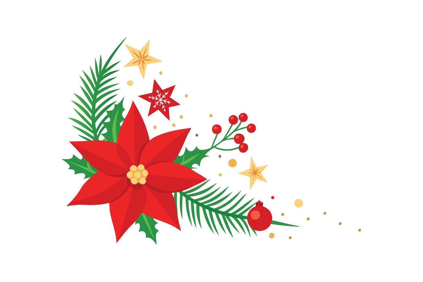 Holiday Decor Christmas Arrangement with Elegant Poinsettia and Greenery, Pine, and Spruce Design vector
