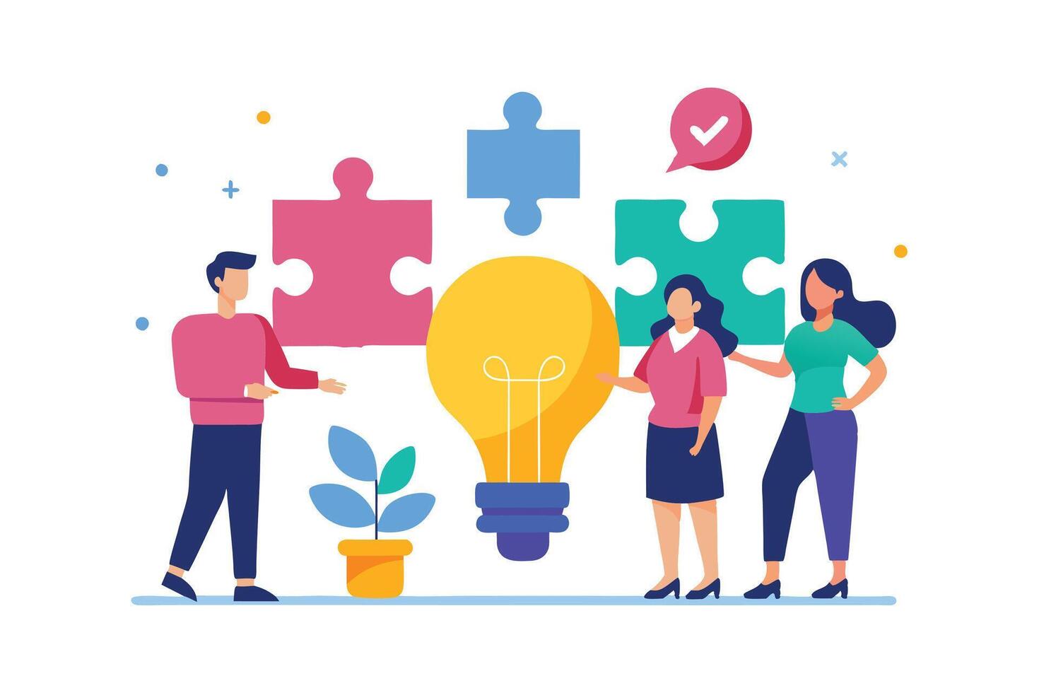 Creative Innovation Concept with Lightbulb and Puzzle Elements Highlighting Teamwork Art vector