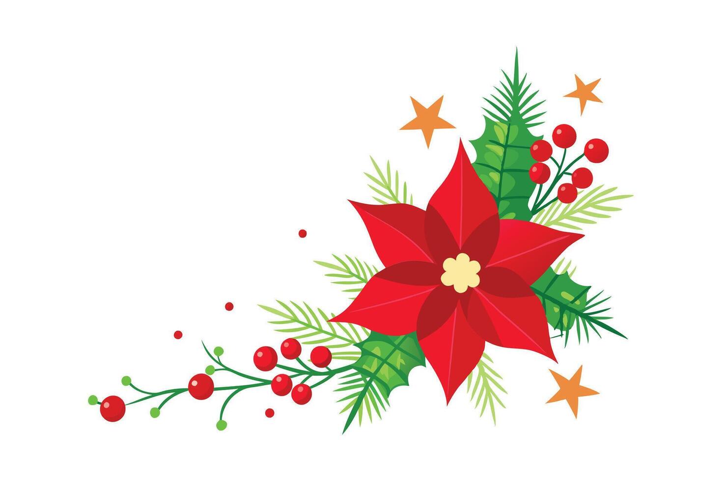 Festive Christmas Corner Arrangement with Poinsettia, Pine, and Spruce for Elegant Holiday Decor vector