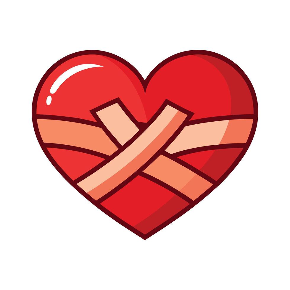 Minimalistic Broken Red Heart with Bandages Representing Love, Emotional Healing, and Recovery Art vector