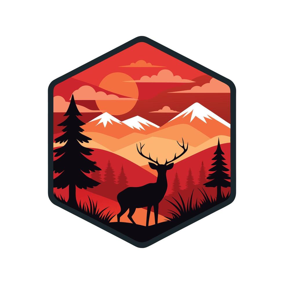 National Park Landscape - Retro Silhouette Design with Mountains, Forest Wildlife for Adventure Art vector