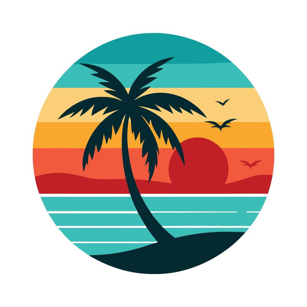 Beach Surf Silhouette - Retro Ocean Wave Design with Surfboard Sunset, Minimalist Coastal Art vector
