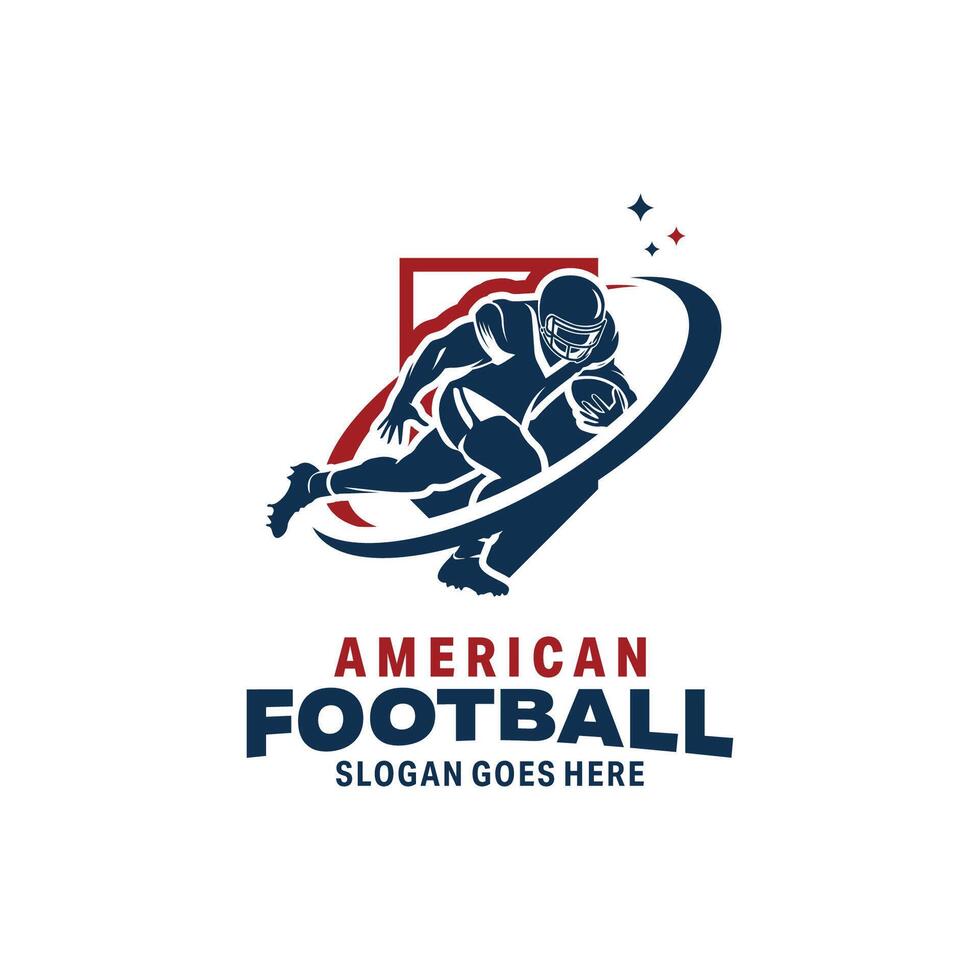 Running American football player silhouette logo design vector