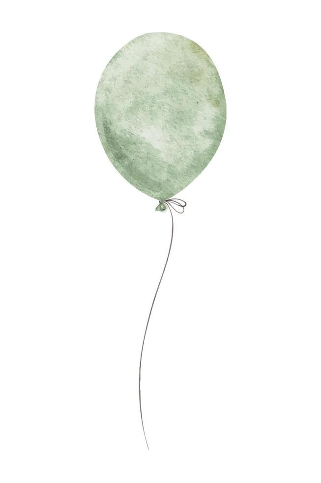 Pastel green air balloon. Isolated hand drawn Watercolor illustration. Birthday party concept. Element for design cards, invitations, backgrounds, packing, kids goods, kid's shop, baby shower vector
