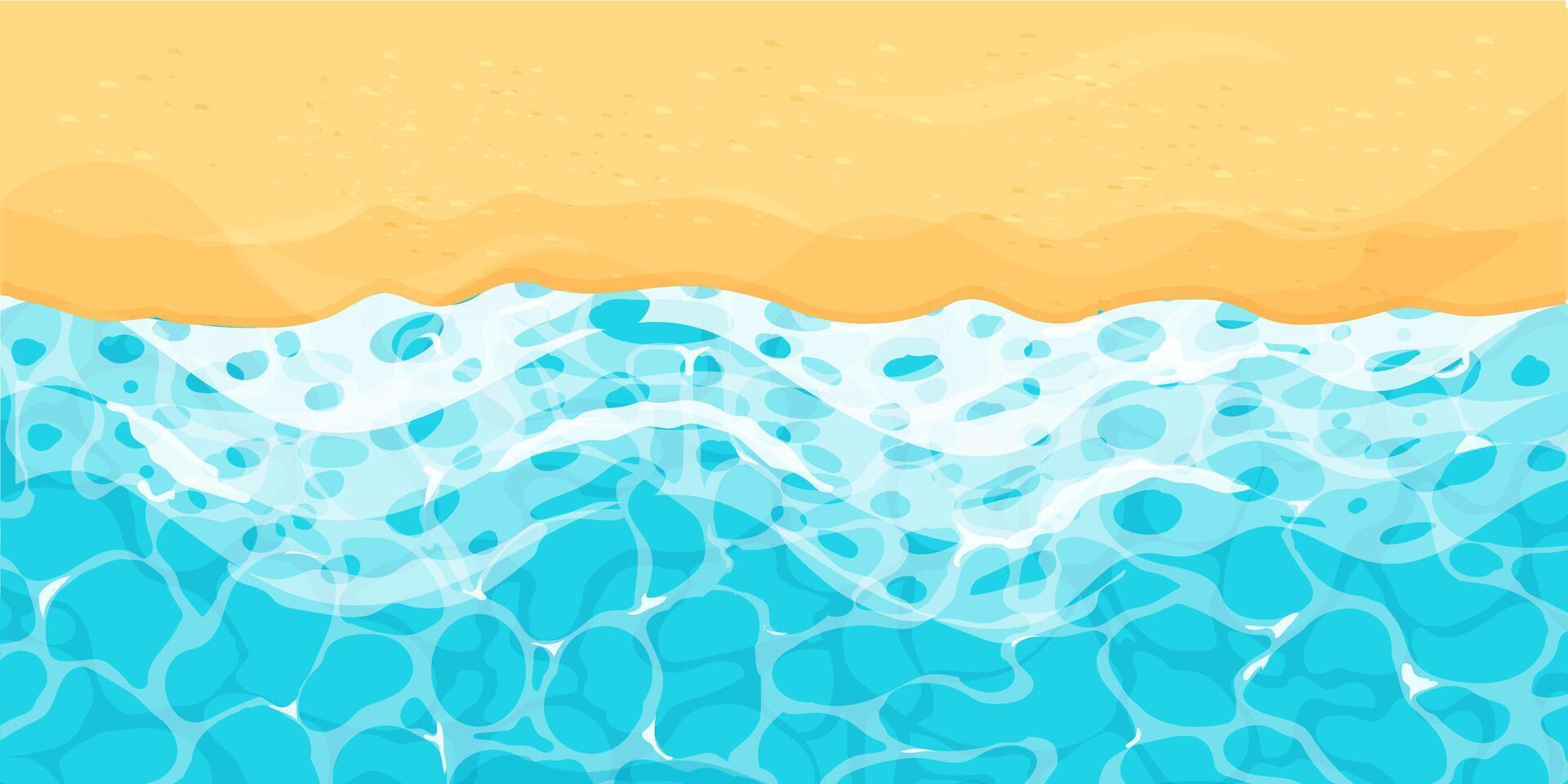 Beach with sand water ripple surface with sunlight reflections in cartoon style, game texture top view. Beach, ocean clean and deep water. vector