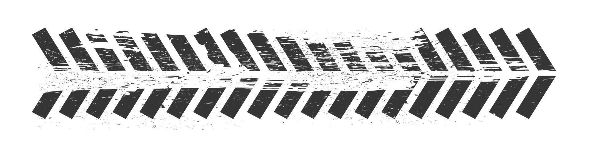 Tyre mark car or bike wheel trace, grunge textured trail silhouette. Top view, print brush stroke dirt. Speed rally dirty rubber path. vector