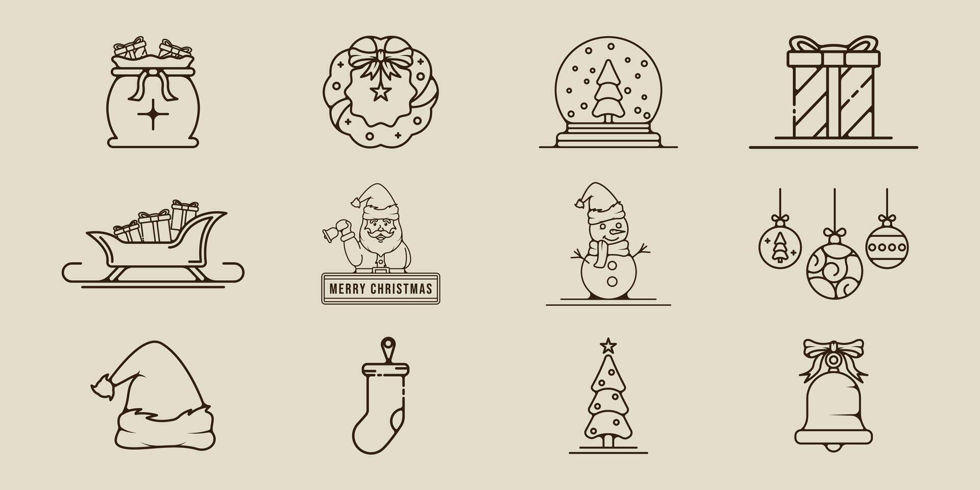 set of christmas icon line art illustration template icon graphic design. bundle collection of various decoration of xmas sign or symbol for holiday winter or religious celebration vector
