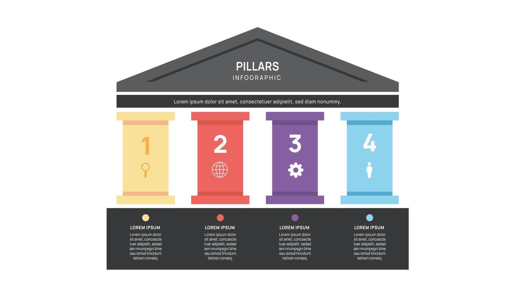 four pillars framework Infographic diagram chart template for business presentation illustration. vector