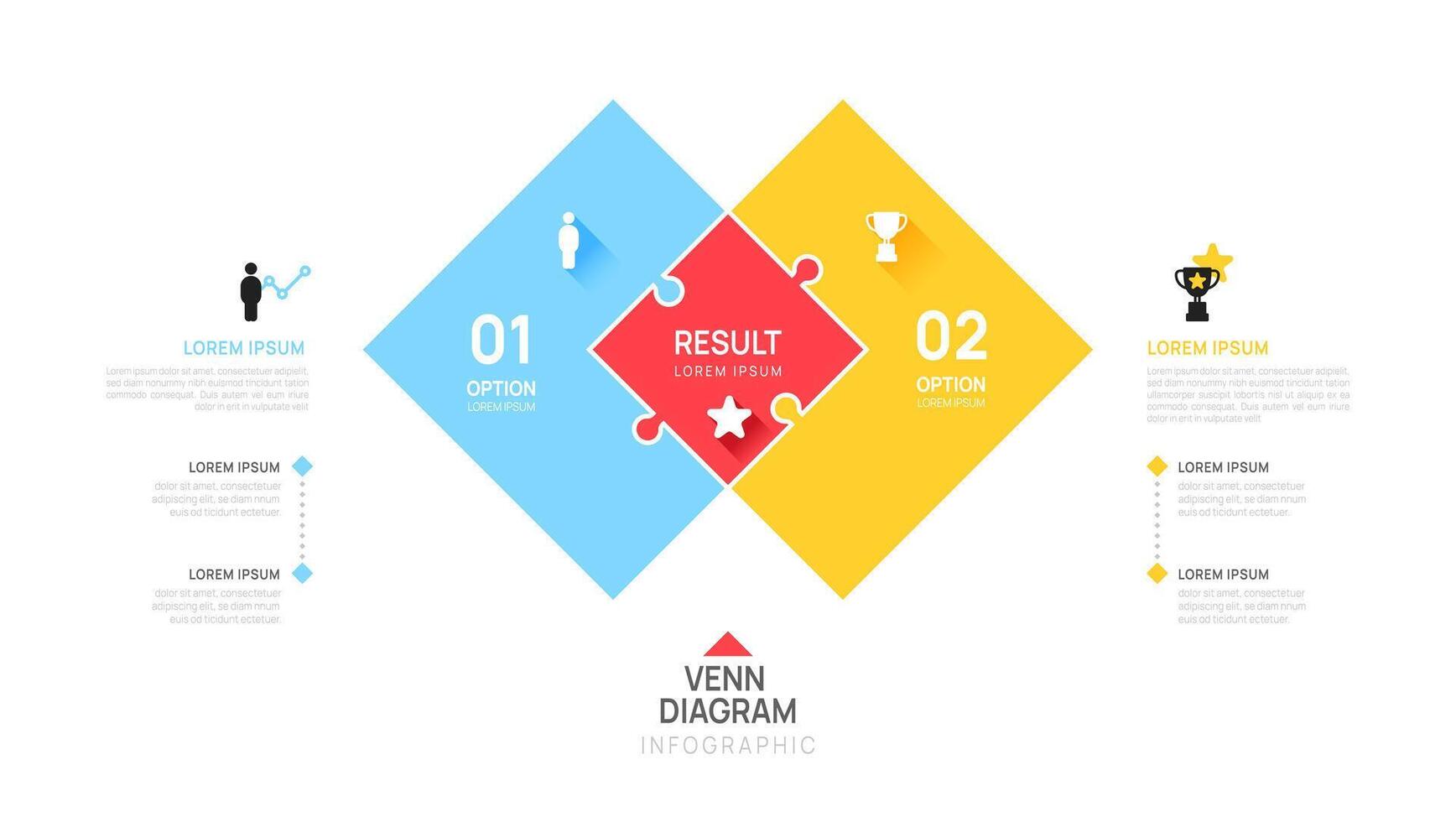 jigsaw triangle Venn diagram Infographic chart template for business start up presentation with venn diagram elements illustration. vector
