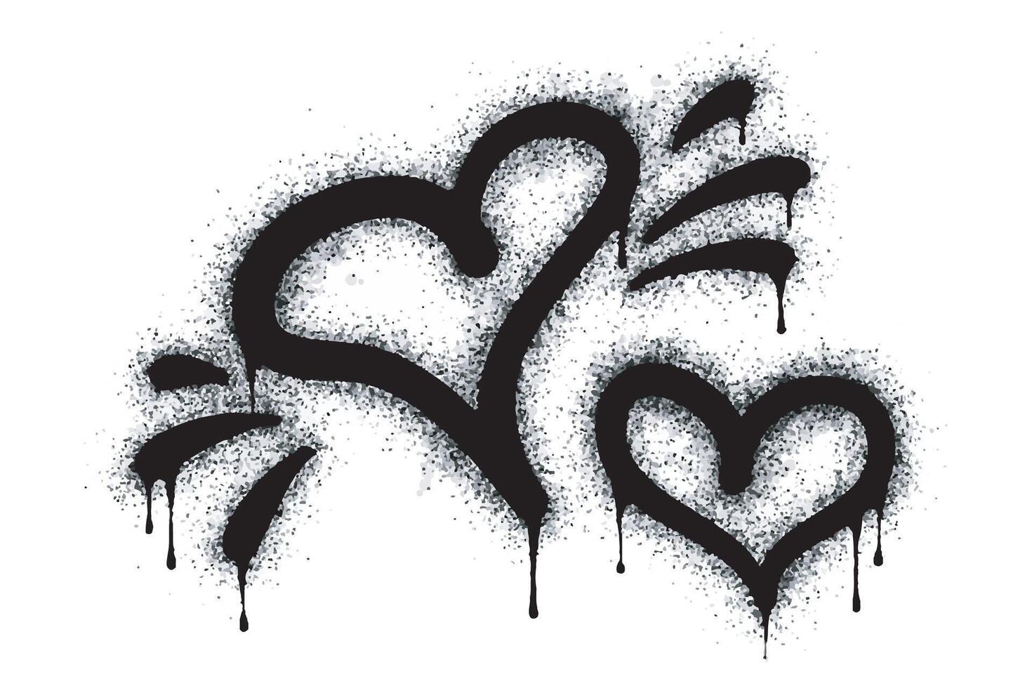 Set of graffiti hearts Signs Spray painted in black on white. Love heart drop symbol. isolated on white background. vector
