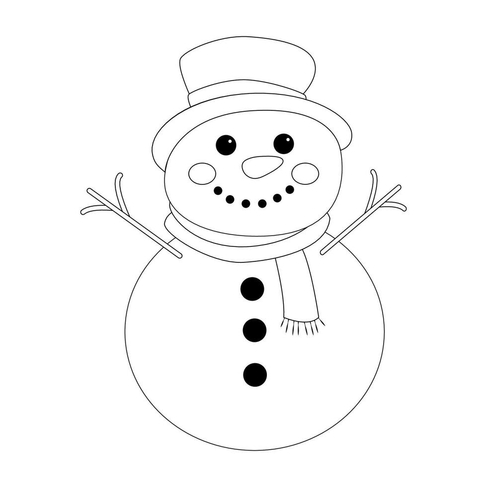 A cheerful snowman in a scarf and hat.Contour coloring. The symbol of winter, Christmas, New Year vector