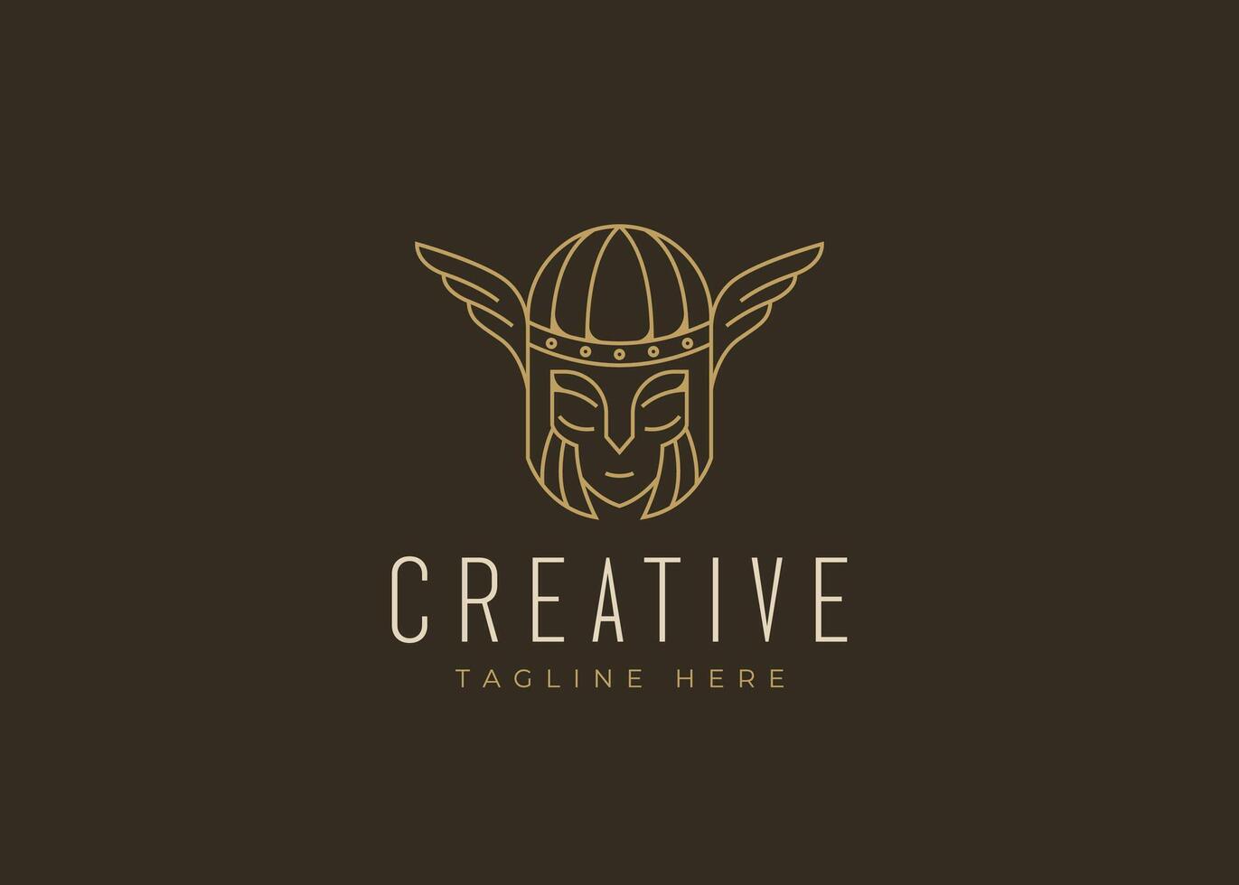Simple Valkyrie Logo Design Template. Cute Valkyrie Icon Line Art Logo Design vector