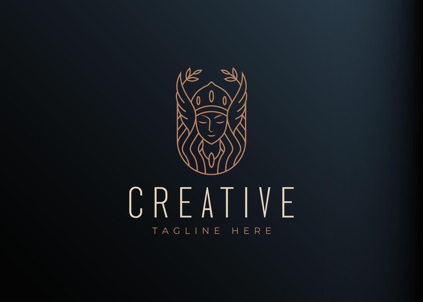 Valkyrie Goddess Logo Design Template. Beauty Valkyrie Icon Line Art Logo Design vector