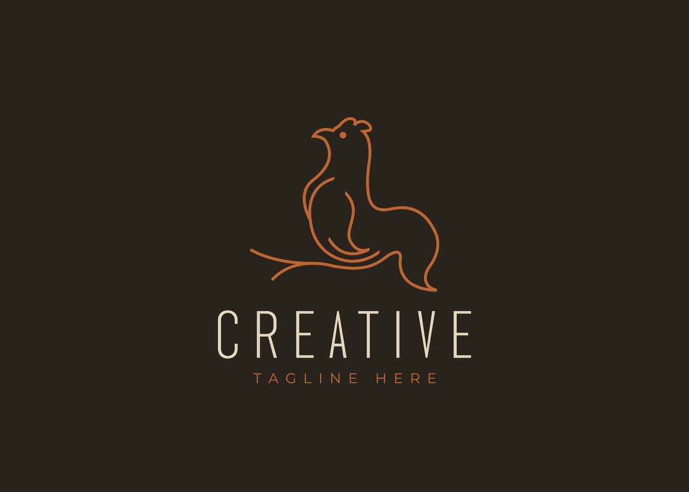 Rooster Logo Design Template. Rooster Perching on Tree Branch Icon Line Art vector