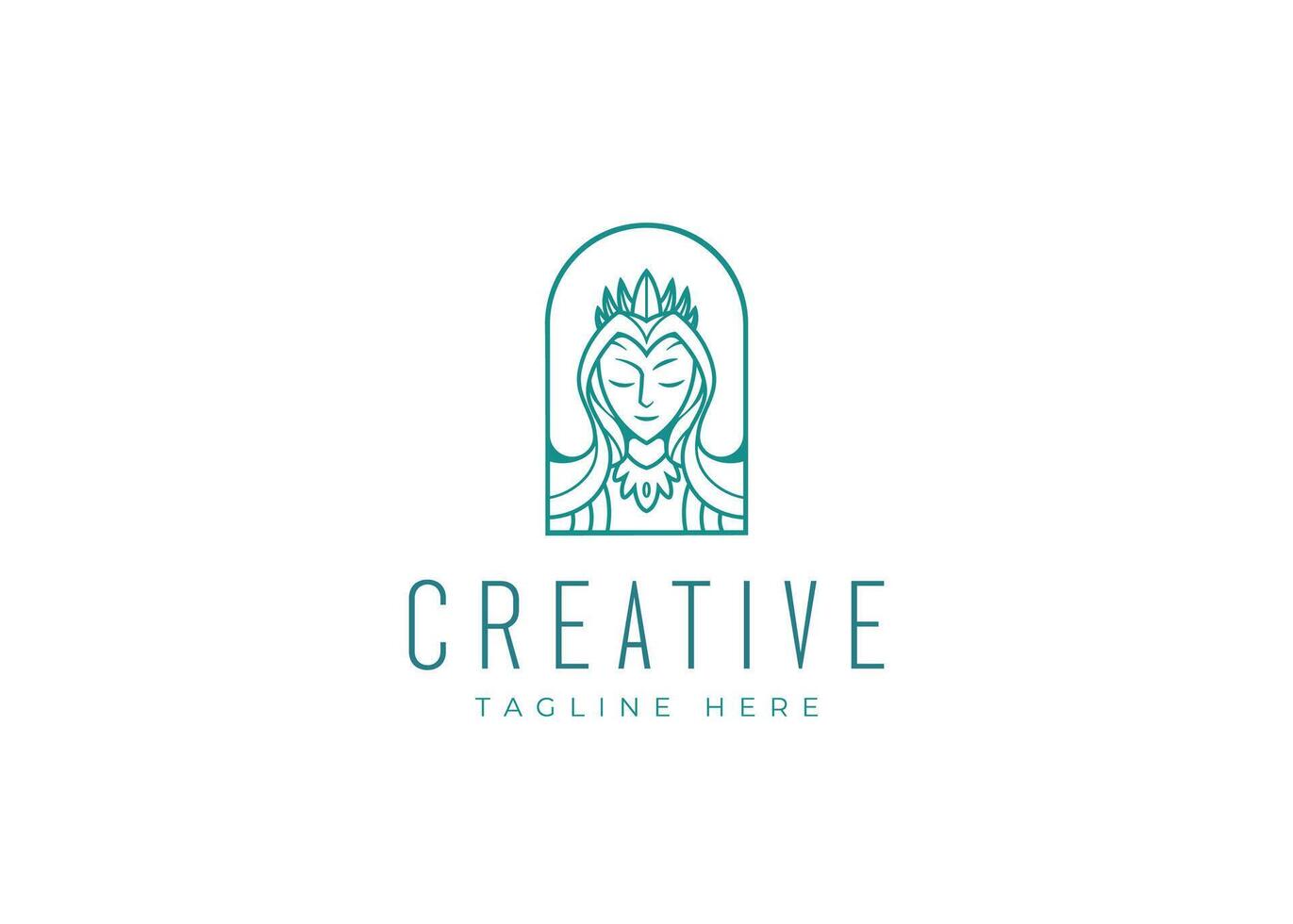 Long Haired Queen Logo Design Template. Beauty Queen Icon Line Art Logo Design vector