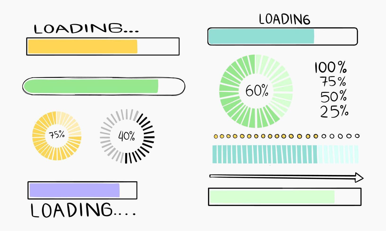 Collection Of Hand Drawn Loading Progress Bars And Indicators vector