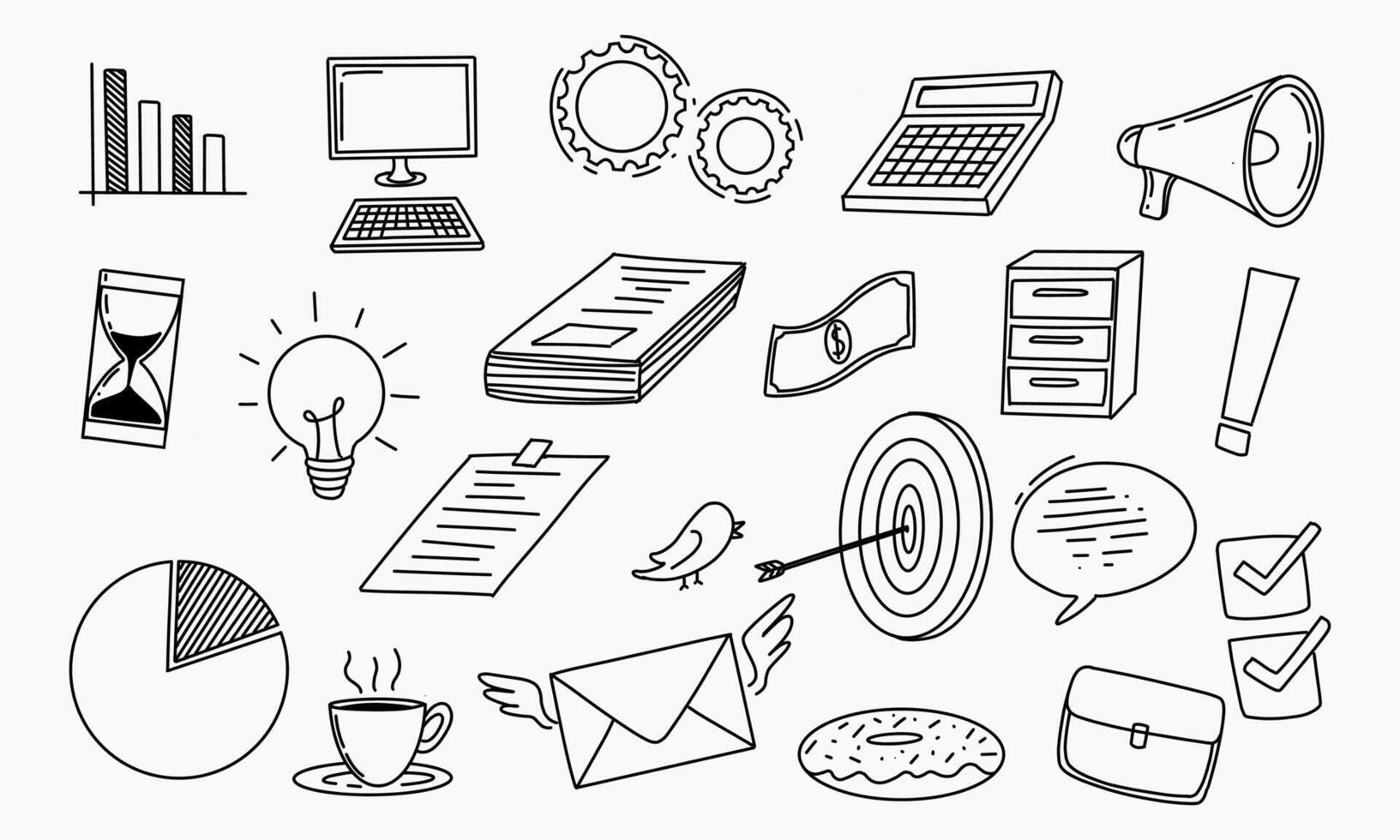 Hand Drawn Business Icons Illustrating Productivity and Goals vector