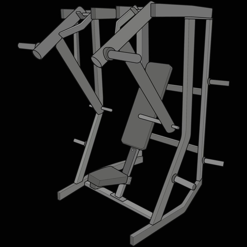 Seated chest press machine illustration coloring. Fitness, cardio, and muscle building machines. vector