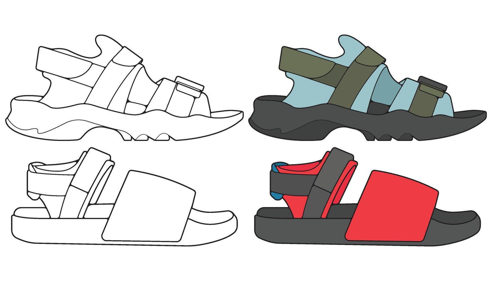 Bundling set sandal illustration hand darwn. Modern shoe of sandal cartoon Isolated bundling with white background. vector
