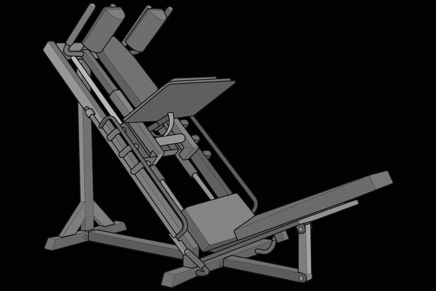 Leg press machine illustration. Fitness, cardio, and muscle building machines, equipments set at gym. Workout and training concept vector