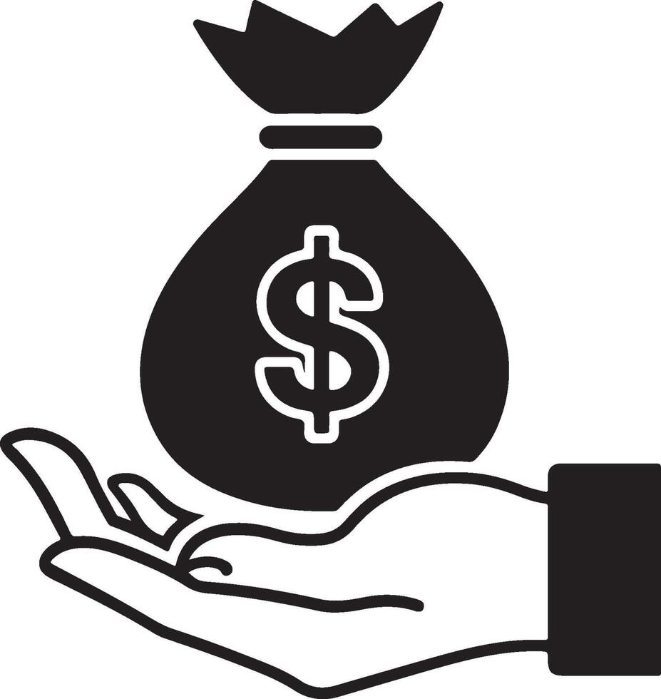 Money bag on the hand icon design vector