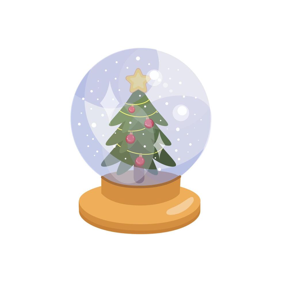 Christmas snow globe with decorated tree and star topper illustration vector
