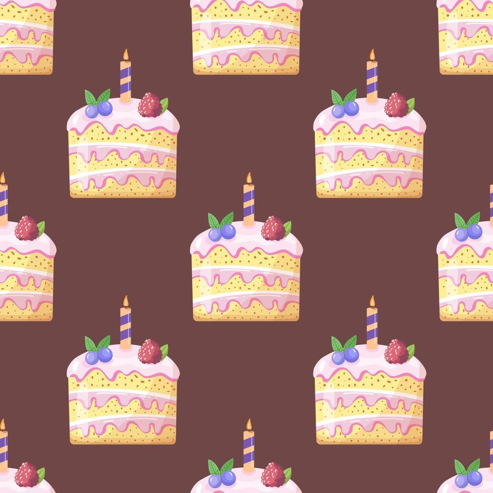 Seamless Pattern of Delicious Birthday Cake Slice with Candle for Celebration vector