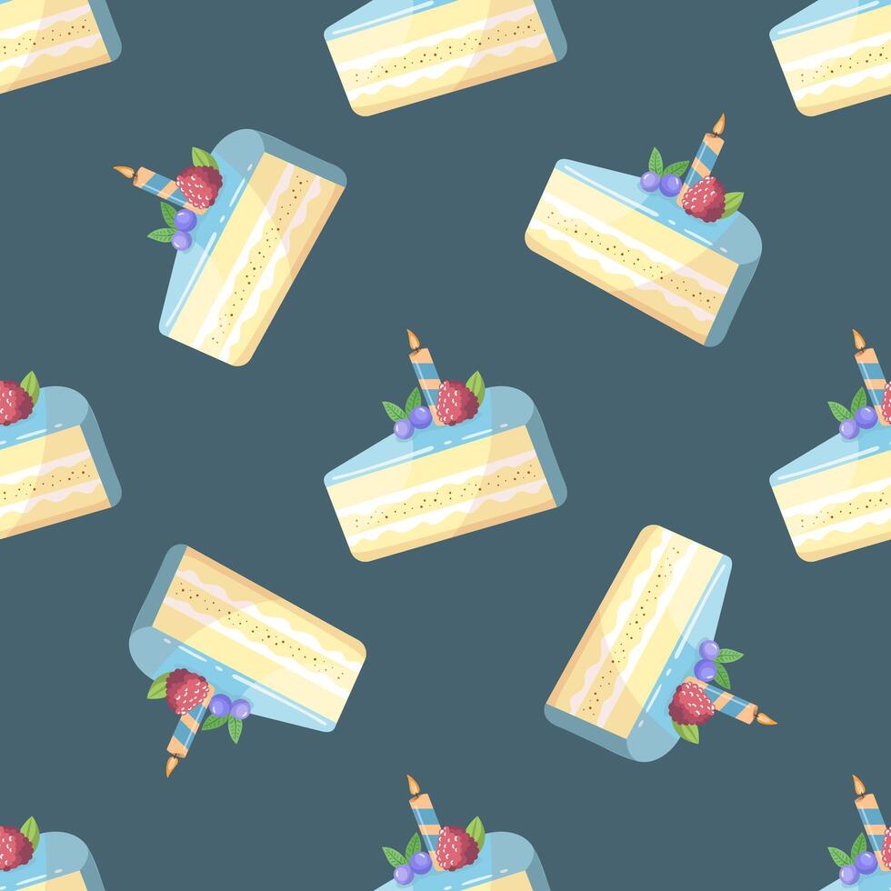 Seamless Pattern of Adorable Birthday Cake Slice with Candle for Celebration vector