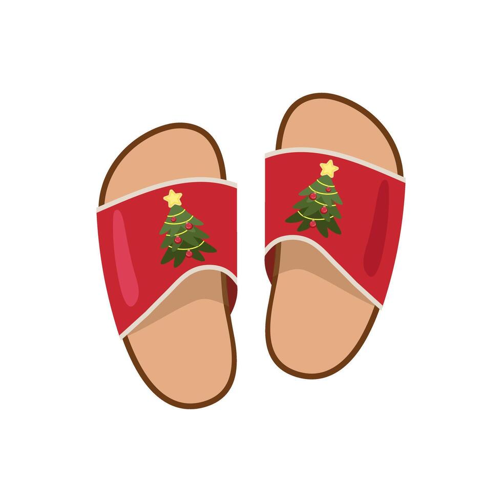 Christmas slippers with festive tree design and star topper illustration vector