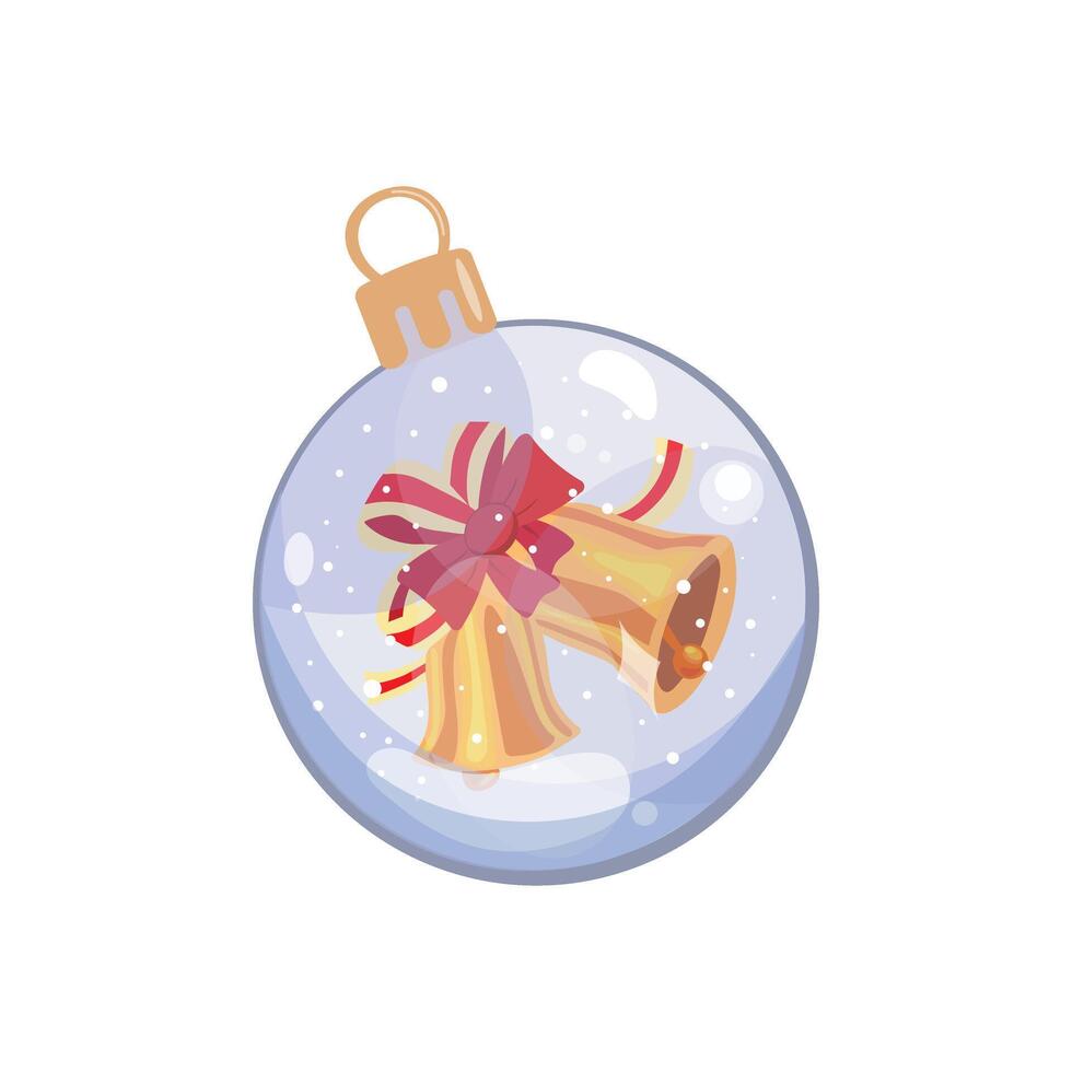 Christmas glass ornament with golden bells and festive bow illustration vector