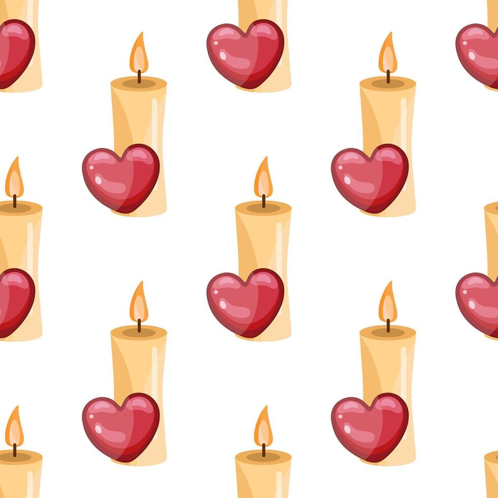 Seamless Pattern of Candle with Heart for Celebration in flat style vector