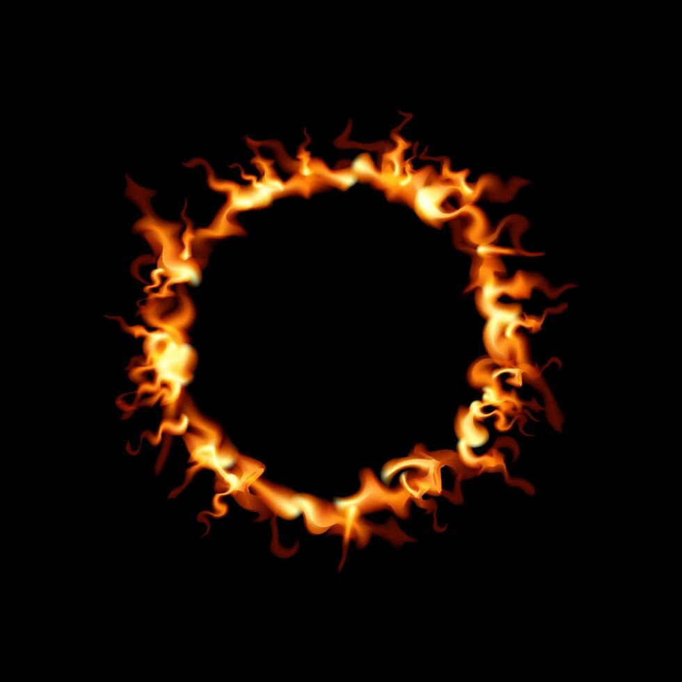 Ring of fire design. Illustration of circle flame. Black background. vector